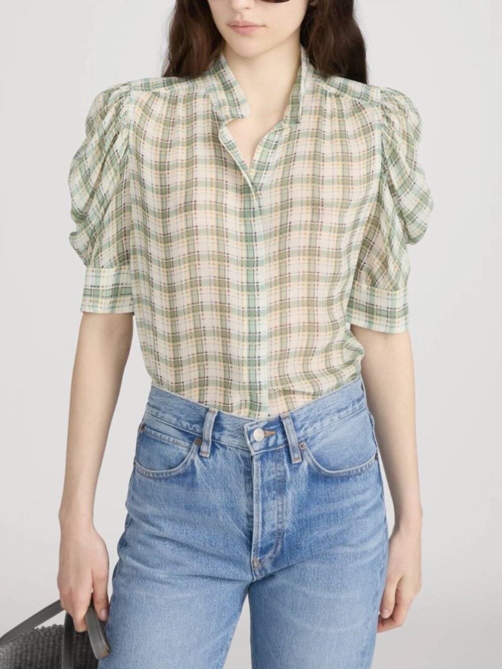 Frame Gillian Top - Jade Gren Plaid NWT